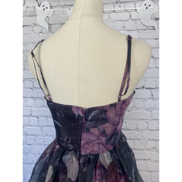 LAST CHANCE Lulus XS Midnight Beauty Black Purple Floral Bustier Mini Dress - Picture 7 of 11